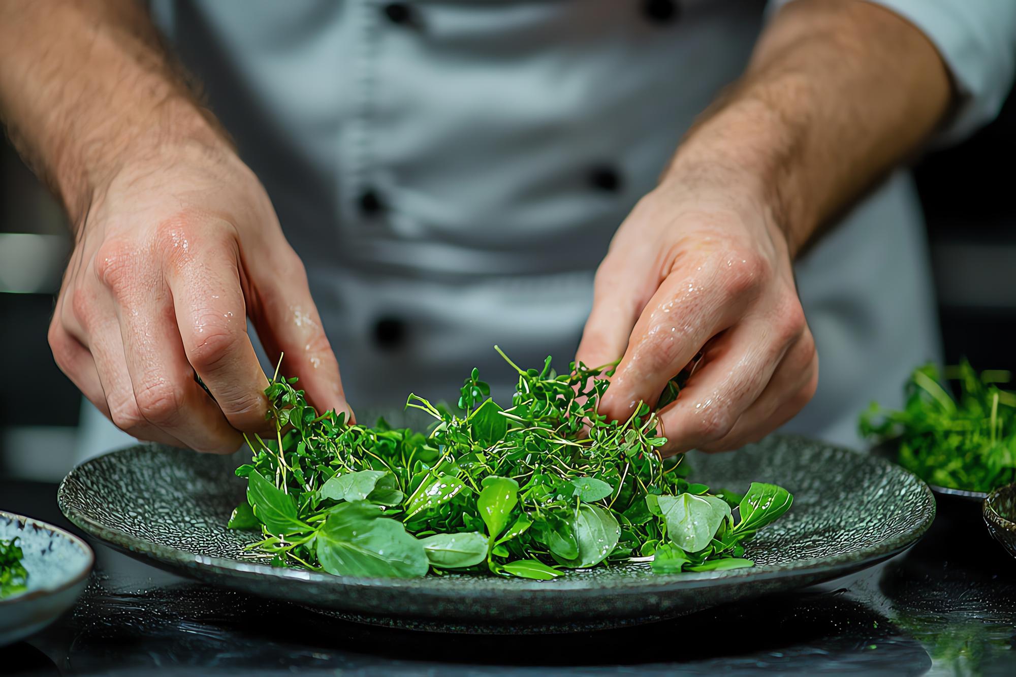 Chef preparing plated dish